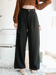 Peachii Wide Leg Suit Pants Black EA6112