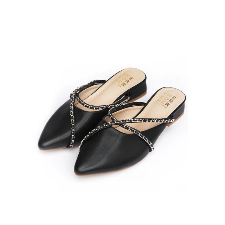 The Korner Kross Leather Slippers Black