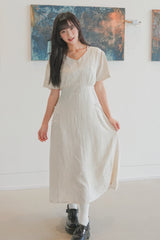 【買一送一】Peachii V-Neck Tie Linen MIDI Dress  EA2379