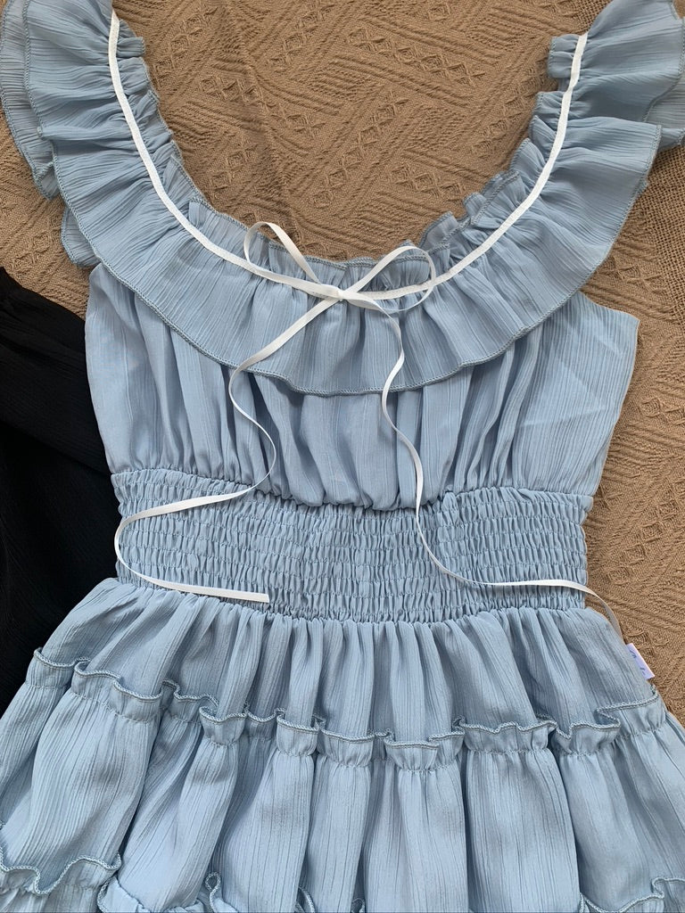 【買一送一】Peachii Laced Neckline Dress Blue EA2364