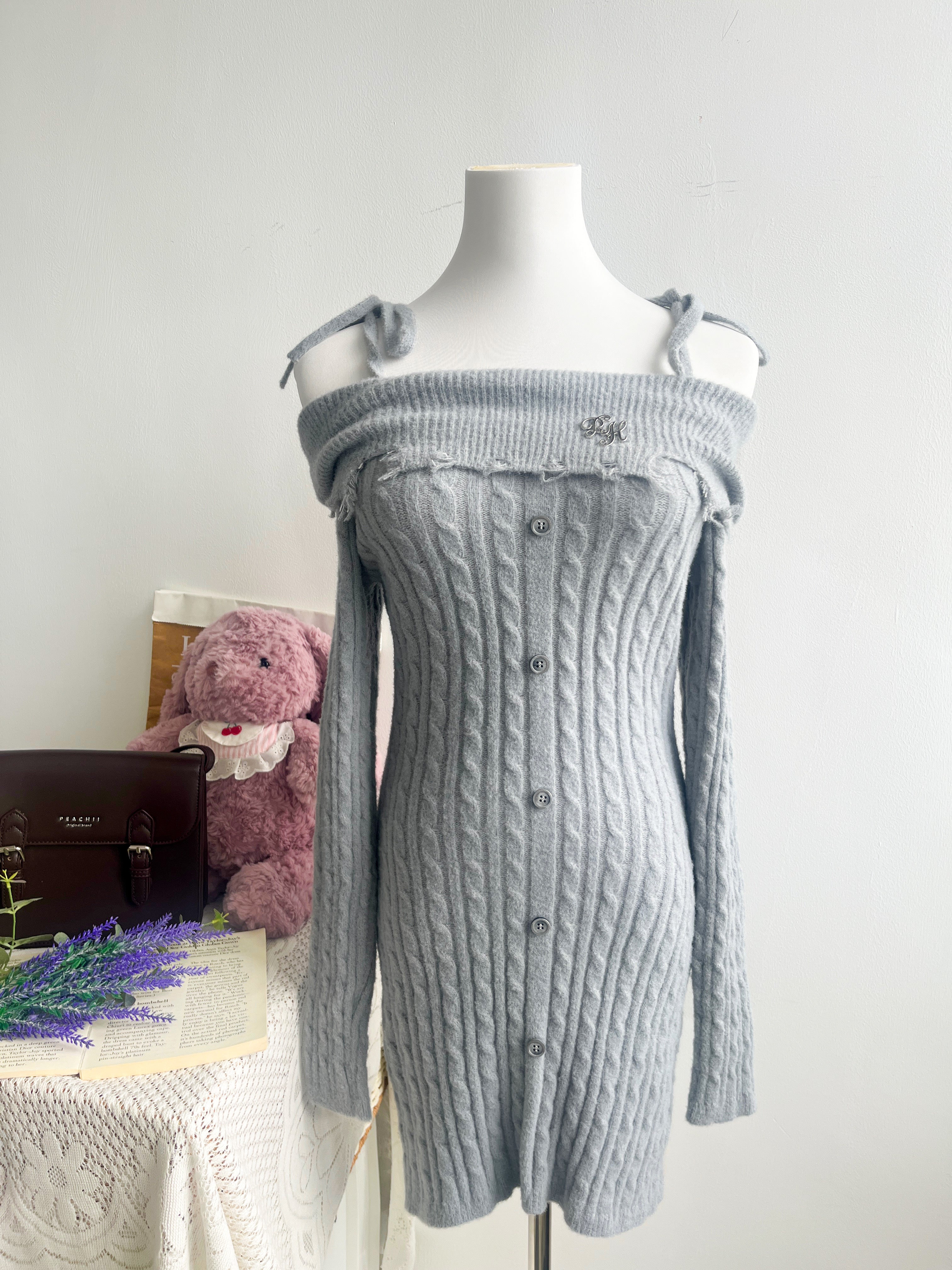 Peachii Knit Overall Dress grey blue EA2413