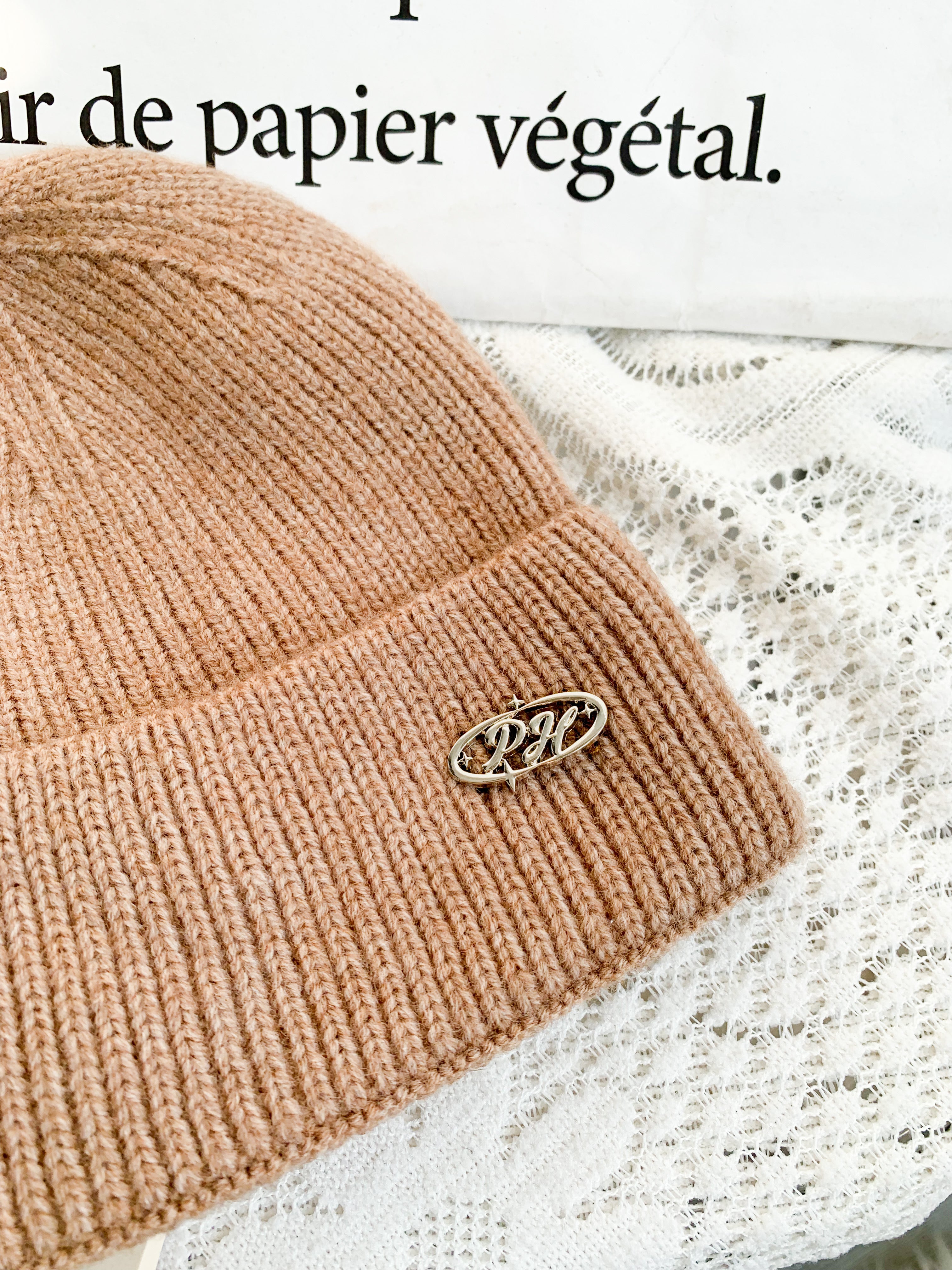 Peachii knit Beanie Khaki EA9332