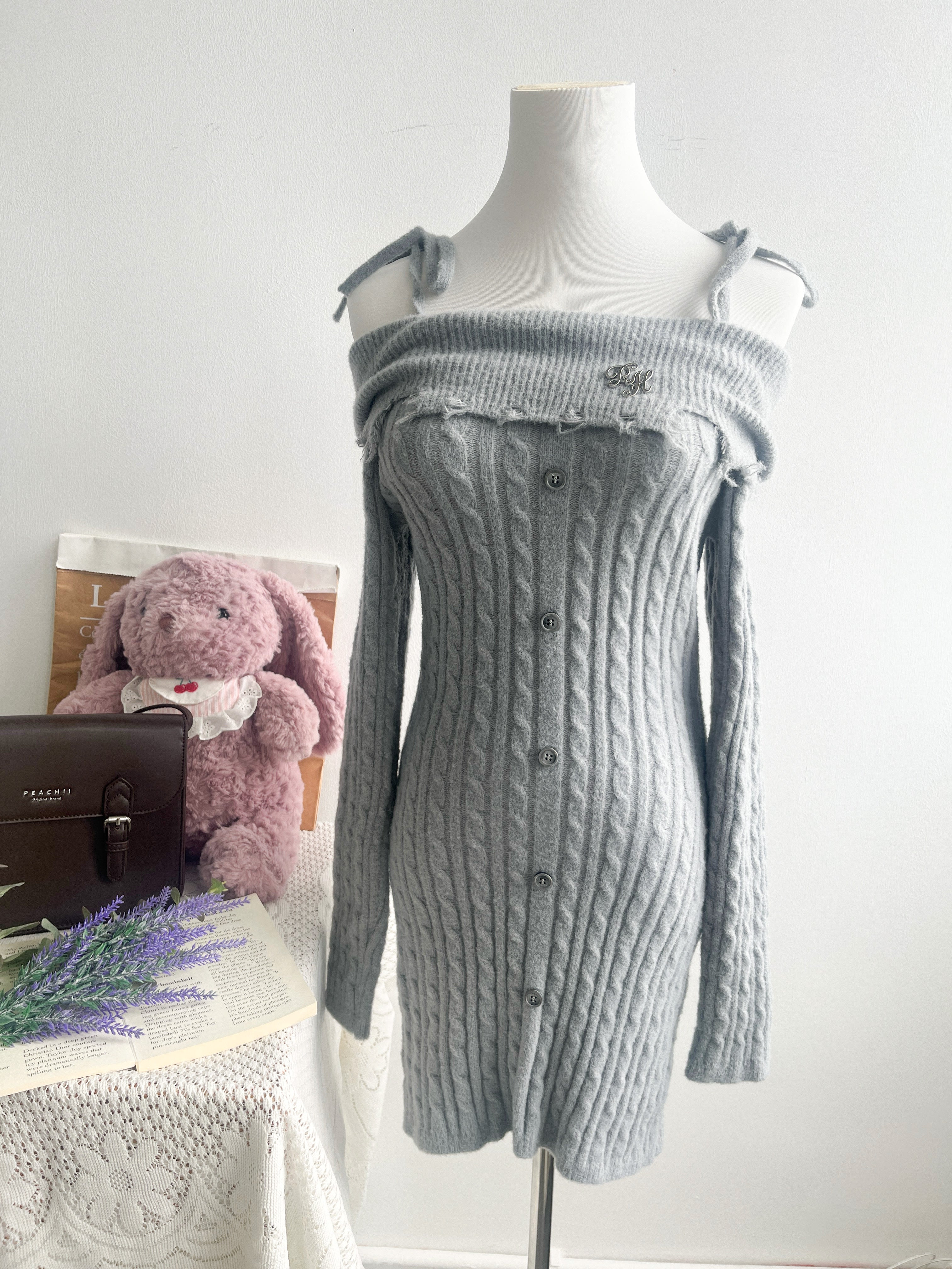 Peachii Knit Overall Dress grey blue EA2413