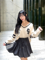 Peachii Y2K Stripe Bubble Skirt Black EA6086