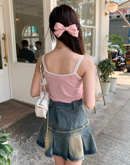 【買一送一】peachii  Printed bow strap top pink EA1224