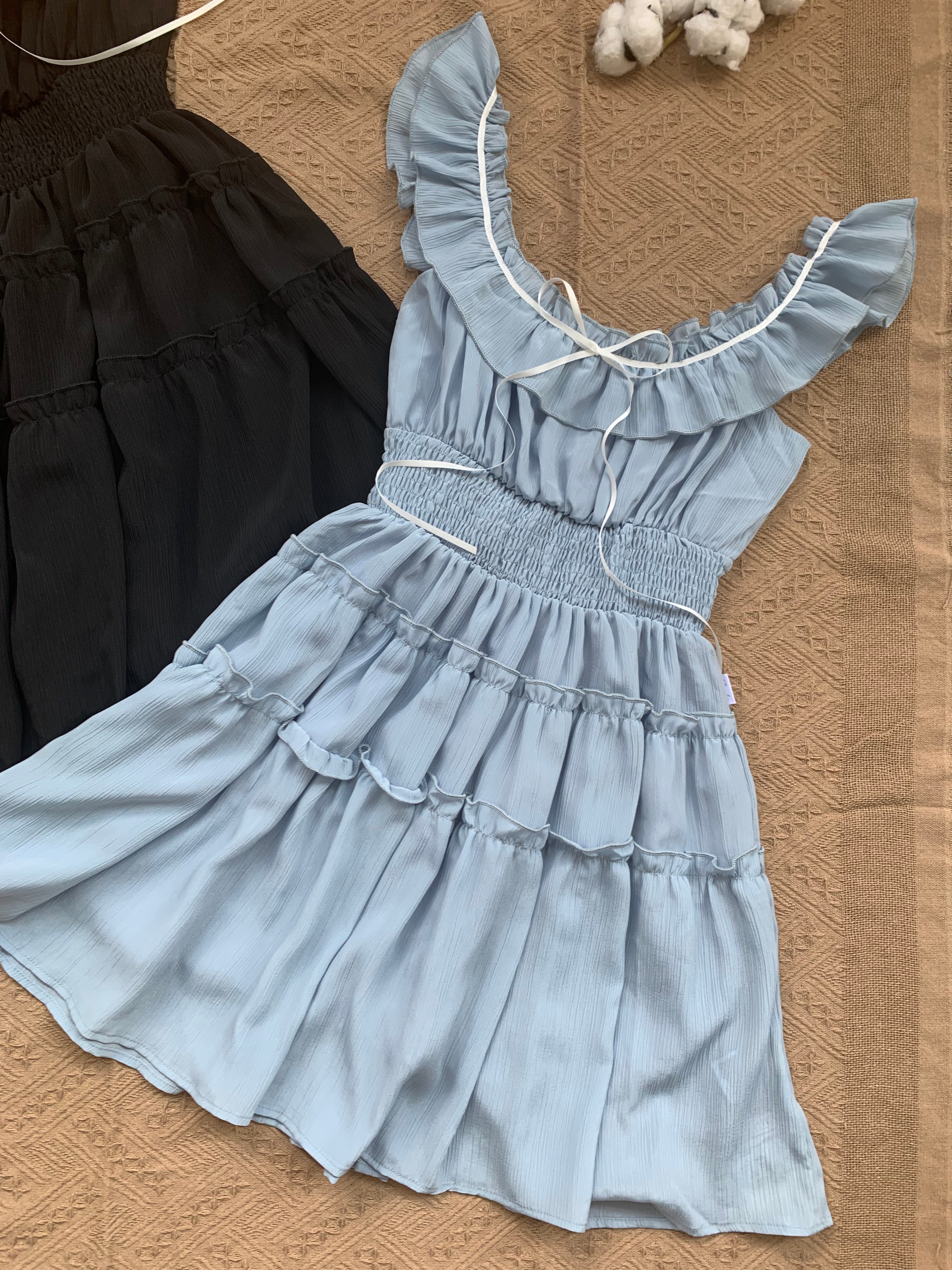 【買一送一】Peachii Laced Neckline Dress Blue EA2364