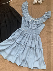 【買一送一】Peachii Laced Neckline Dress Blue EA2364