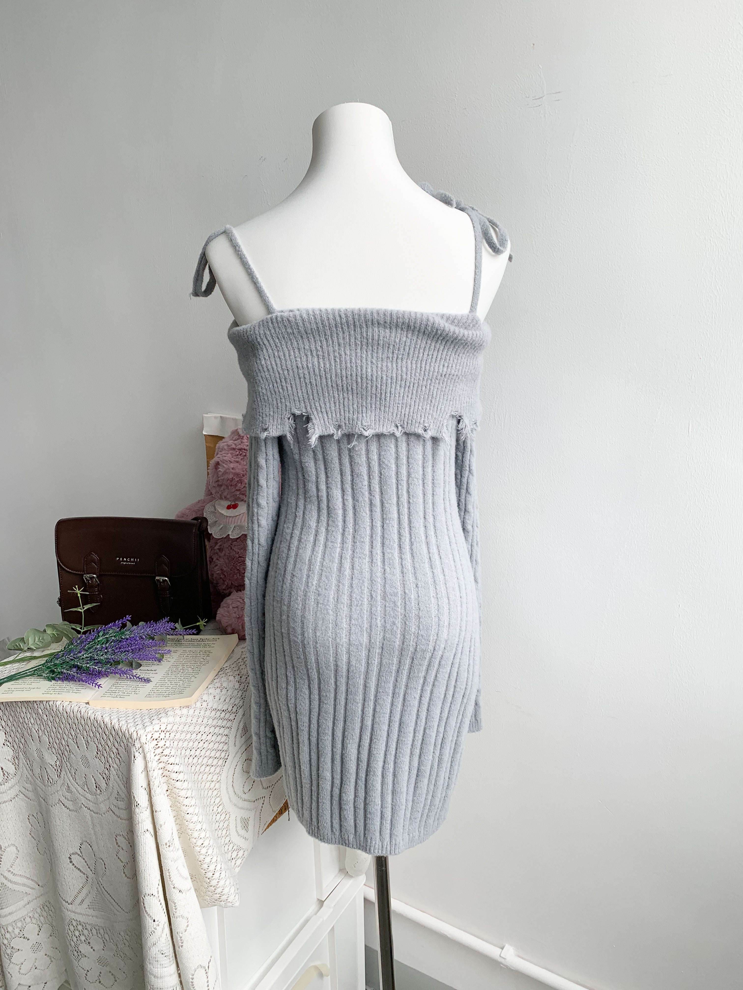 Peachii Knit Overall Dress grey blue EA2413