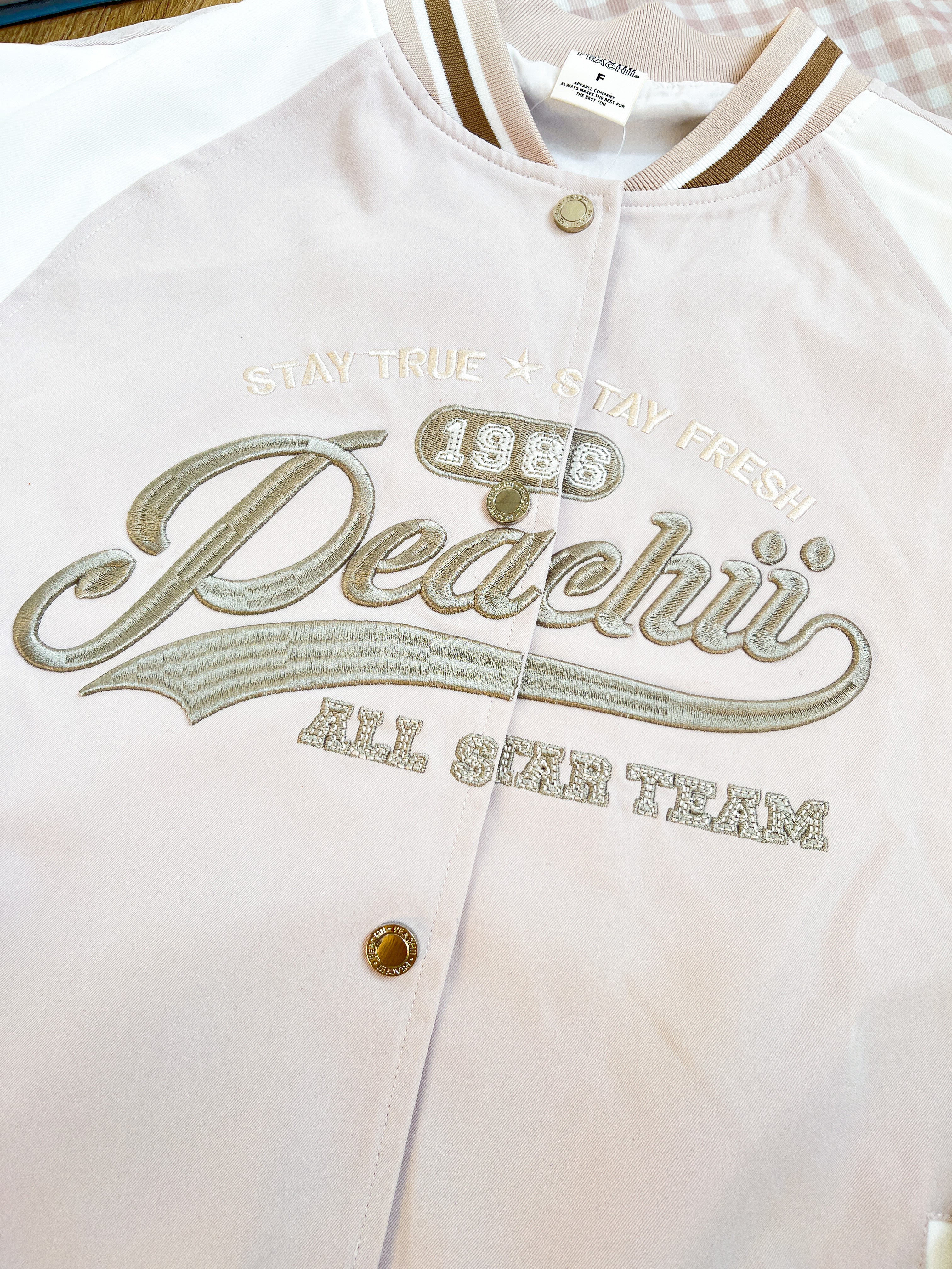 Peachii Baseball Graphic Jacket Hazel EA8376