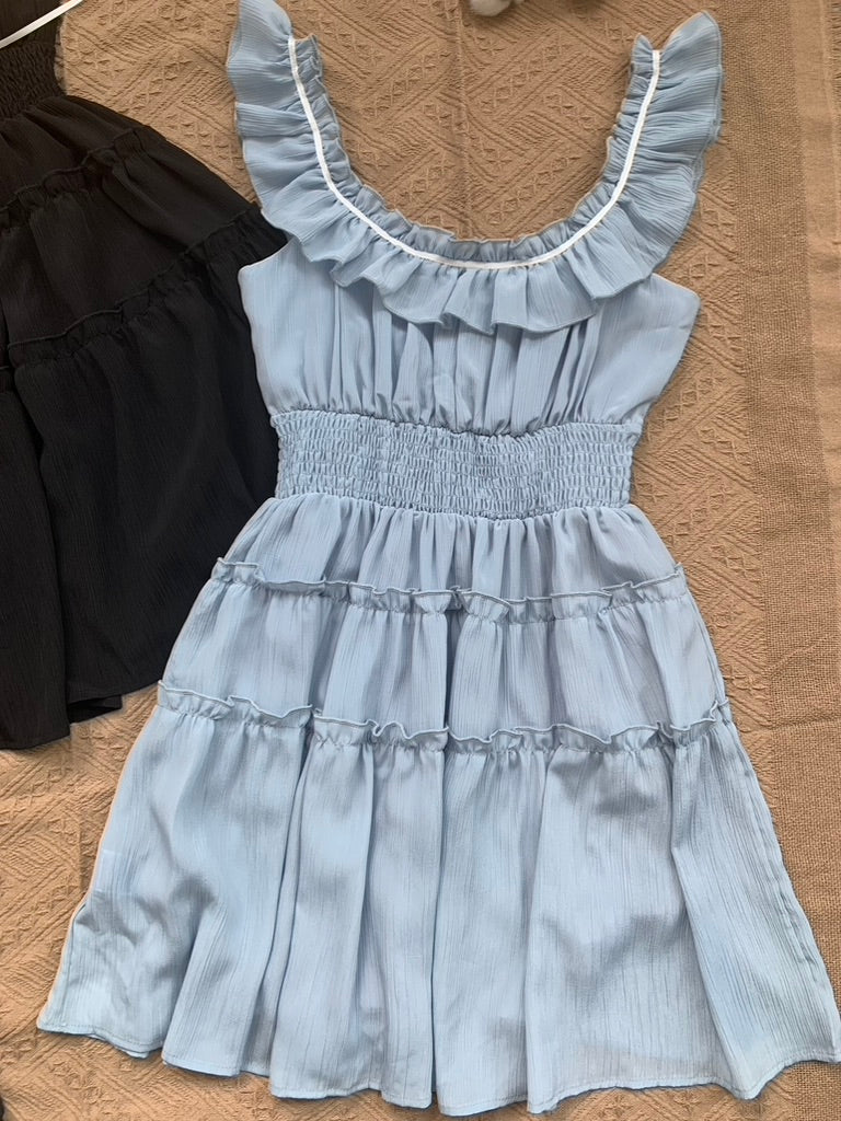 【買一送一】Peachii Laced Neckline Dress Blue EA2364