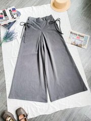 【買一送一】Peachii Wide-Leg Ribbon Pantskirt Grey EA6080