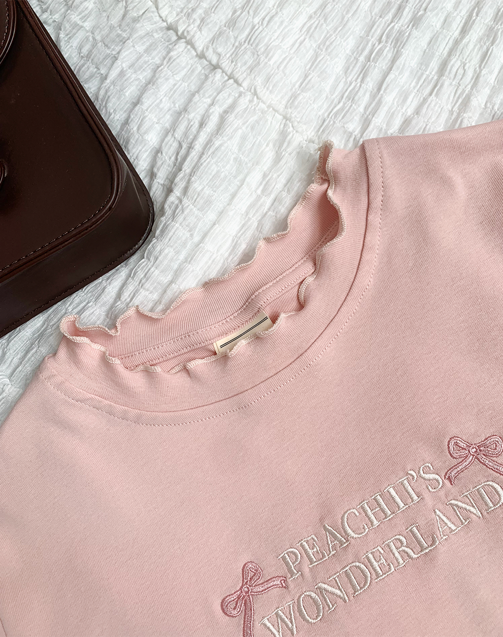 【買一送一】Peachii Embroidered Ruffle Cropped Top Pink EA1229