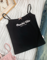 Peachii’s Printed Logo Lace Sleeveless Top black EA1240