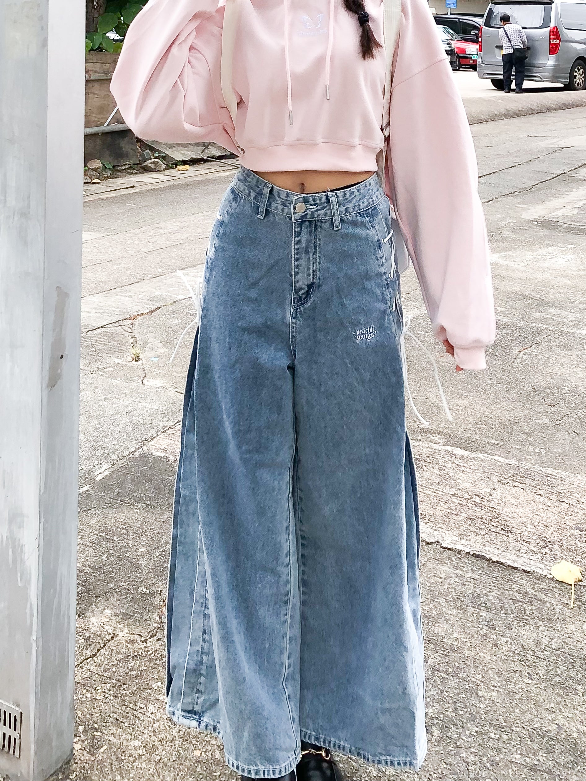 Peachii Denim Embroidery Pants Blue EA6089
