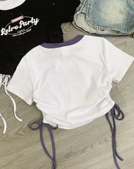 【買一送一】Peachii Retro Party Graphic Drawstring Tee white EA1211