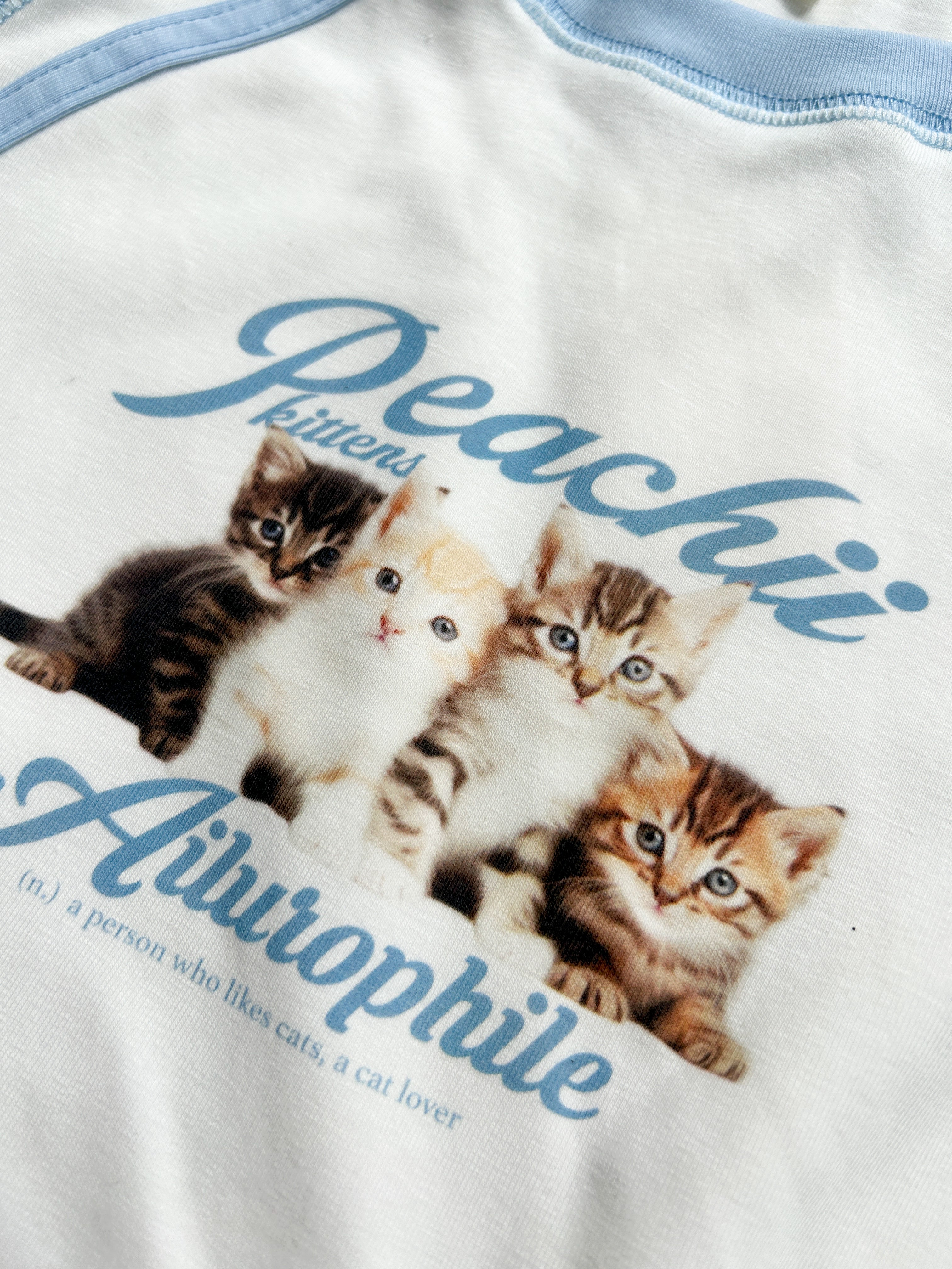 Peachii Vintage Cat's Graphic Tee Blue Ea1219