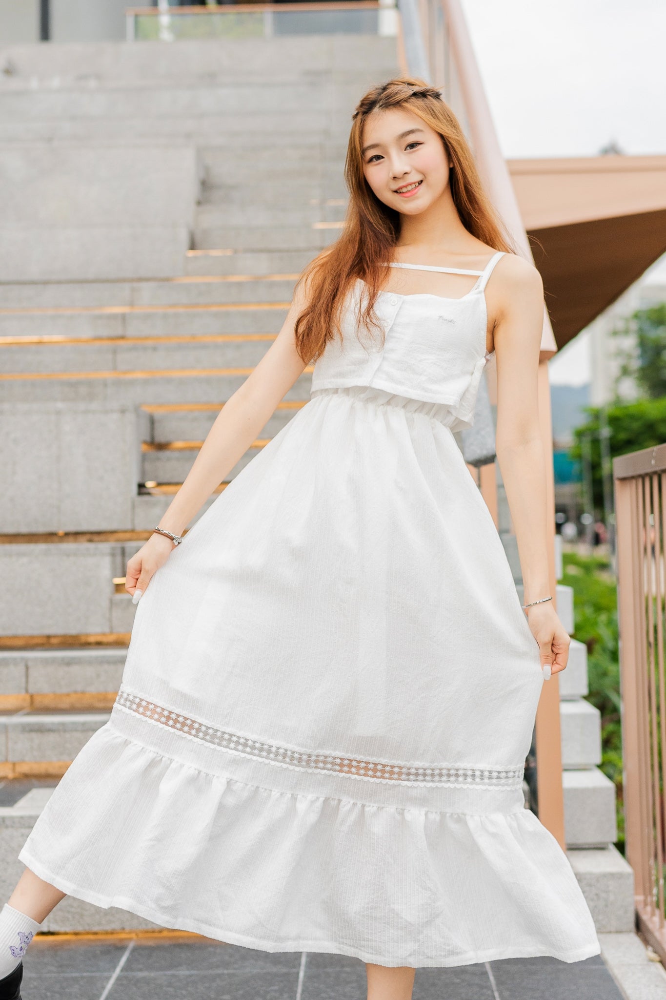 【買一送一】Peachii Cotton Sling Design Cake Midi Dress EA2394