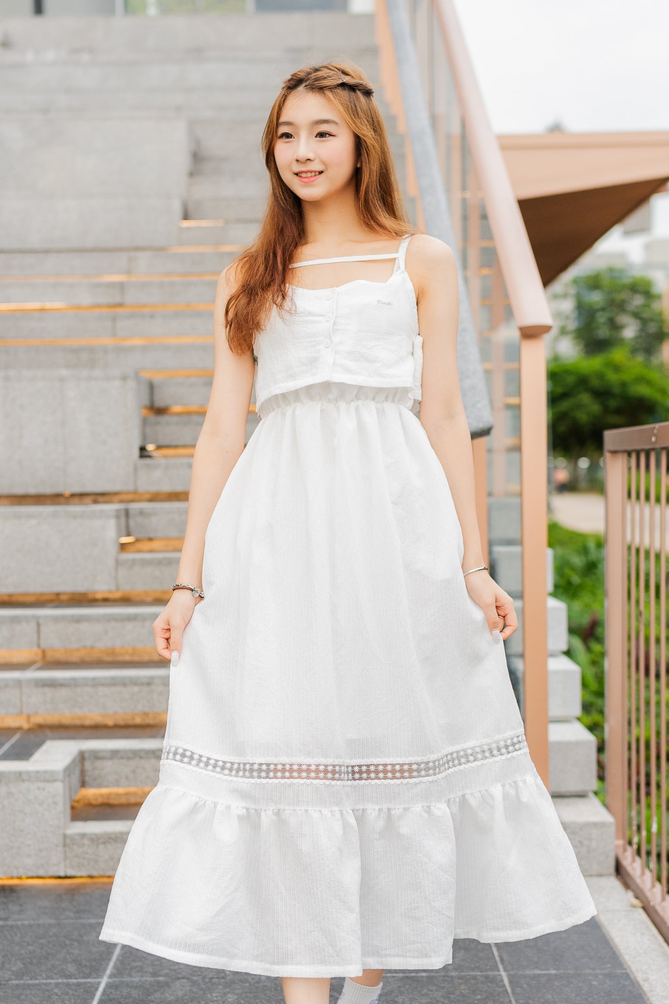 【買一送一】Peachii Cotton Sling Design Cake Midi Dress EA2394