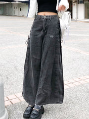 Peachii Denim Embroidery Pants Black EA6089