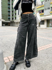 Peachii Denim Embroidery Pants Black EA6089