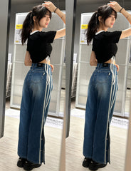 【買一送一】Peachii Side Stripe Jeans Dark Blue  EA6045