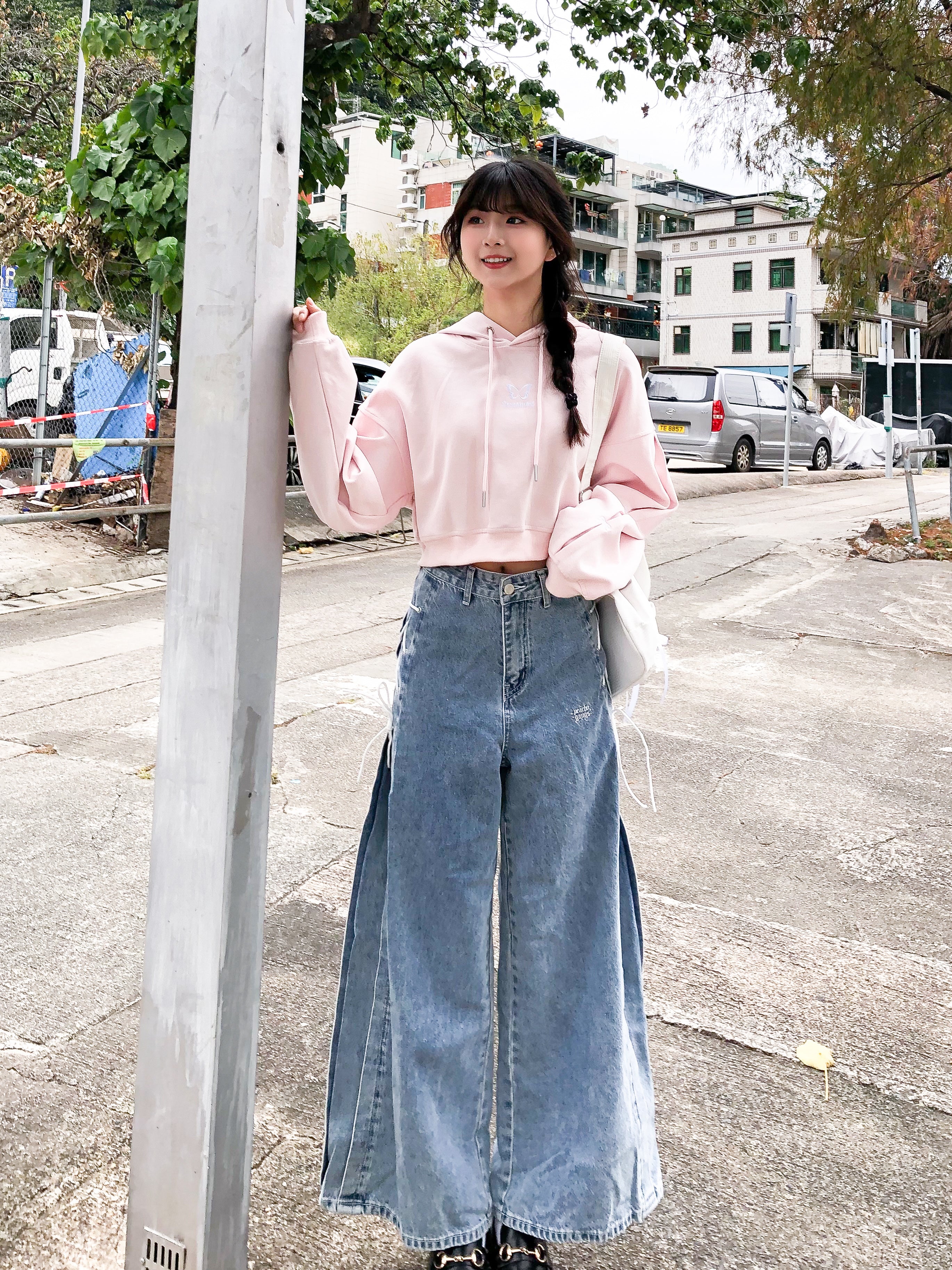 Peachii Denim Embroidery Pants Blue EA6089