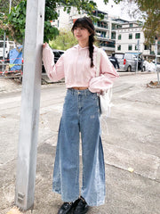 Peachii Denim Embroidery Pants Blue EA6089