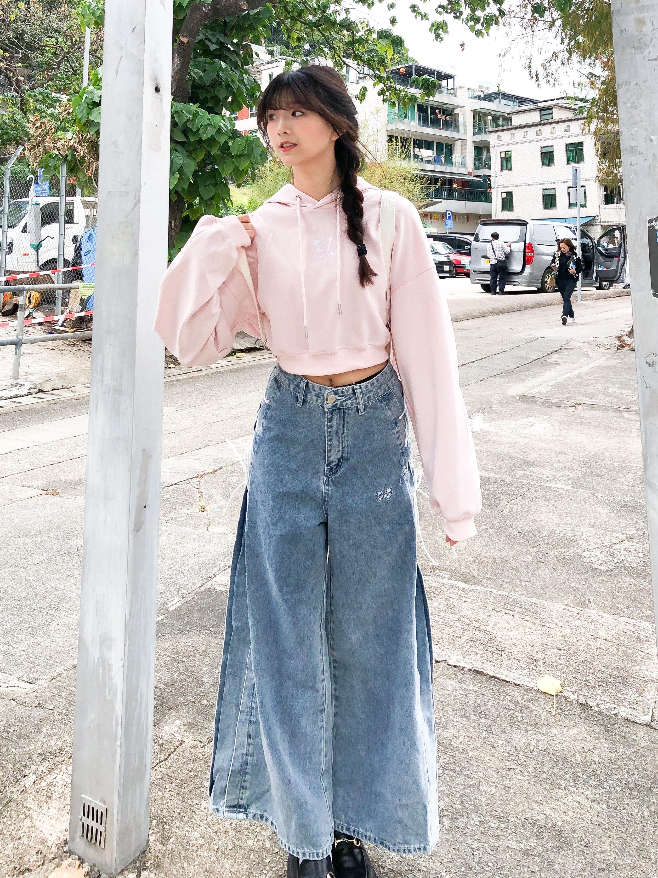 Peachii Denim Embroidery Pants Blue EA6089