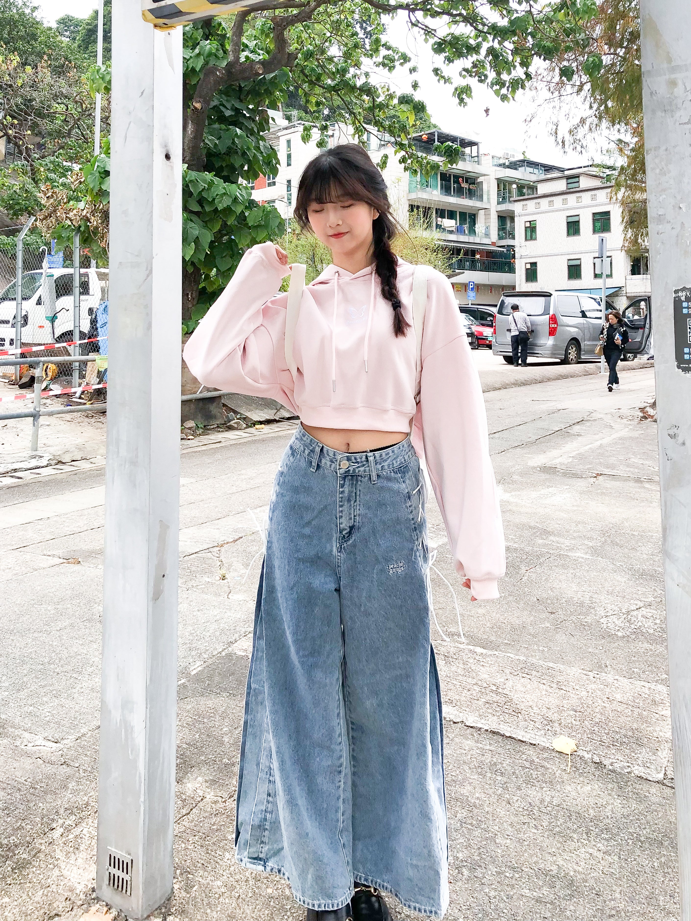 Peachii Denim Embroidery Pants Blue EA6089