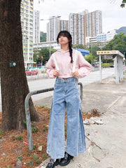Peachii Denim Embroidery Pants Blue EA6089