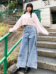Peachii Denim Embroidery Pants Blue EA6089