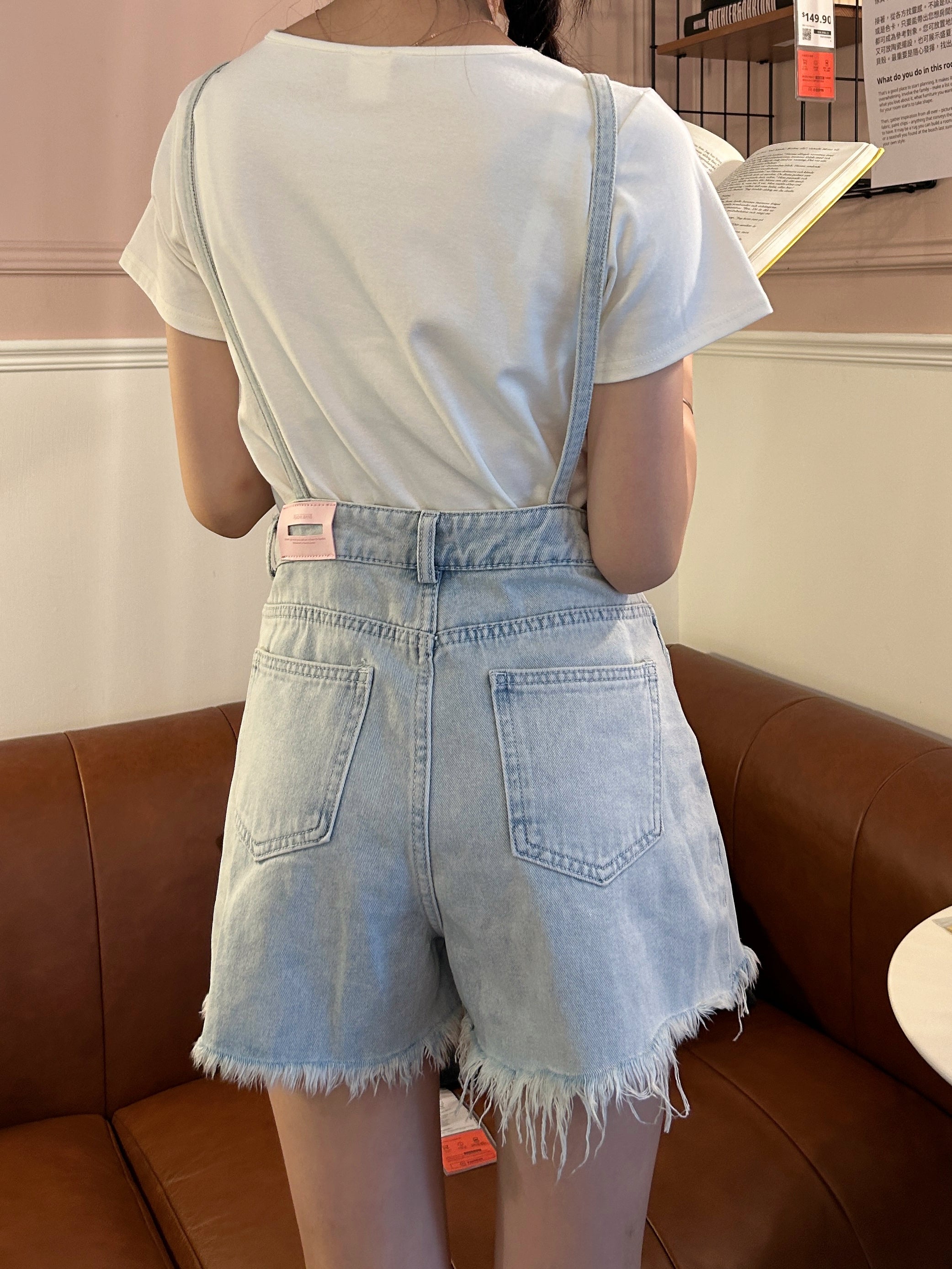 Peachii Laced Stripes Overall Jeans Light Blue EA6062