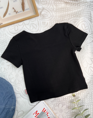 【買一送一】Peachii Embroidered Ribbon Logo Lace Top  Black ea1249