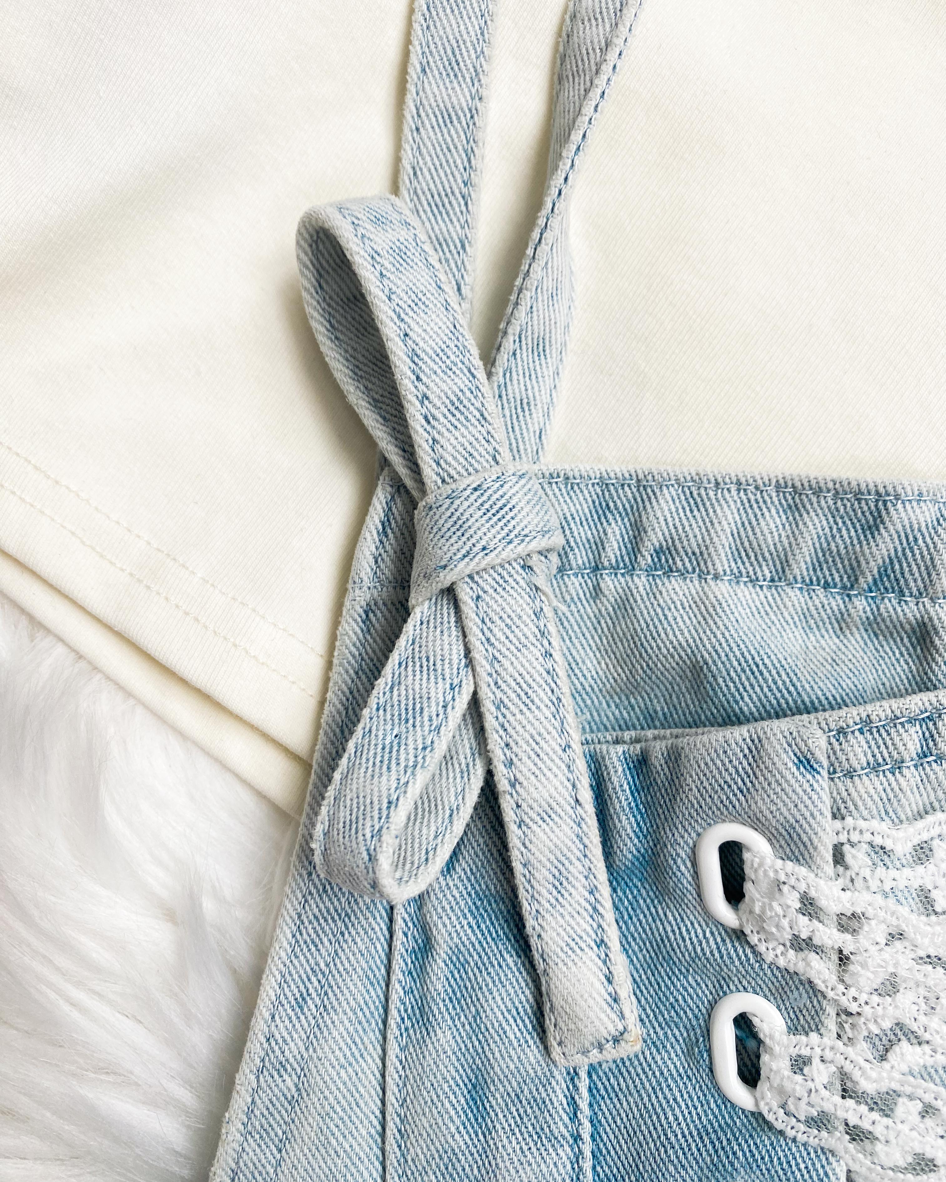 Peachii Laced Stripes Overall Jeans Light Blue EA6062