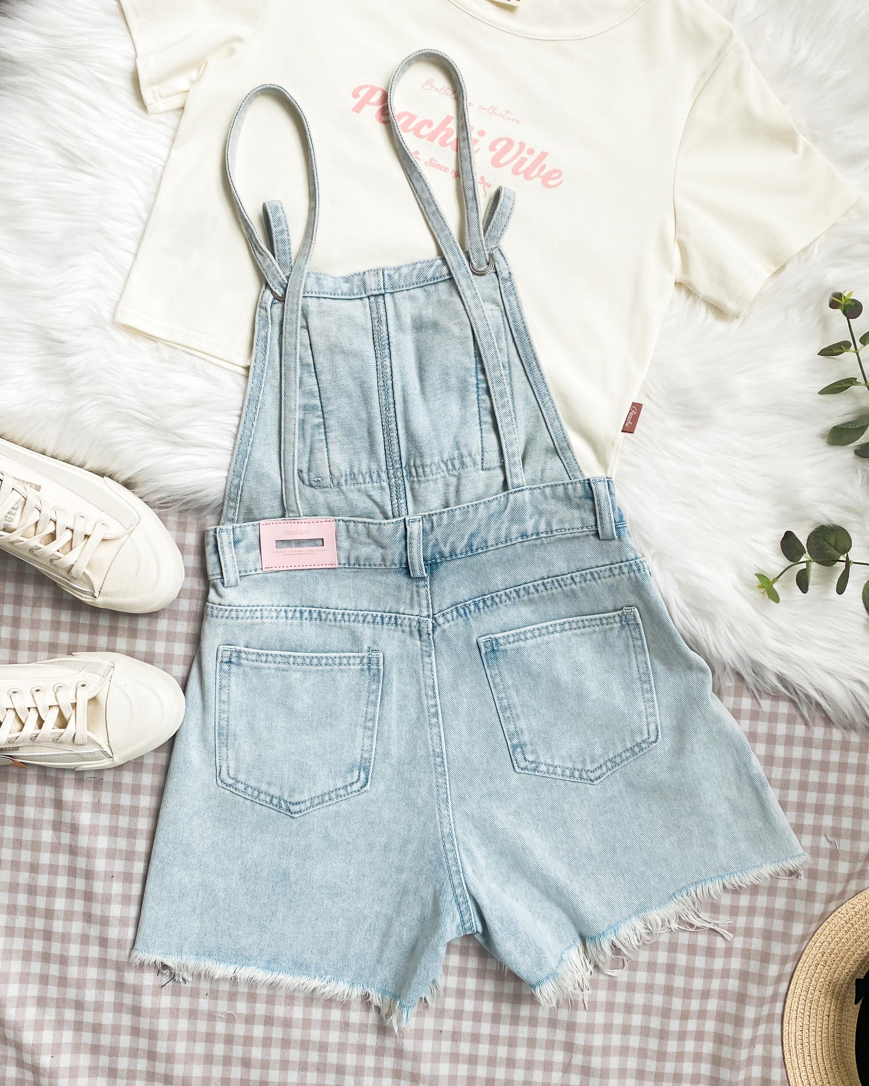 Peachii Laced Stripes Overall Jeans Light Blue EA6062