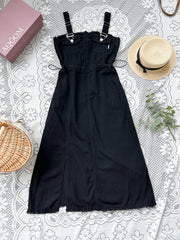 【買一送一】Peachii Drawstring Slit Midi Dress Black EA2370