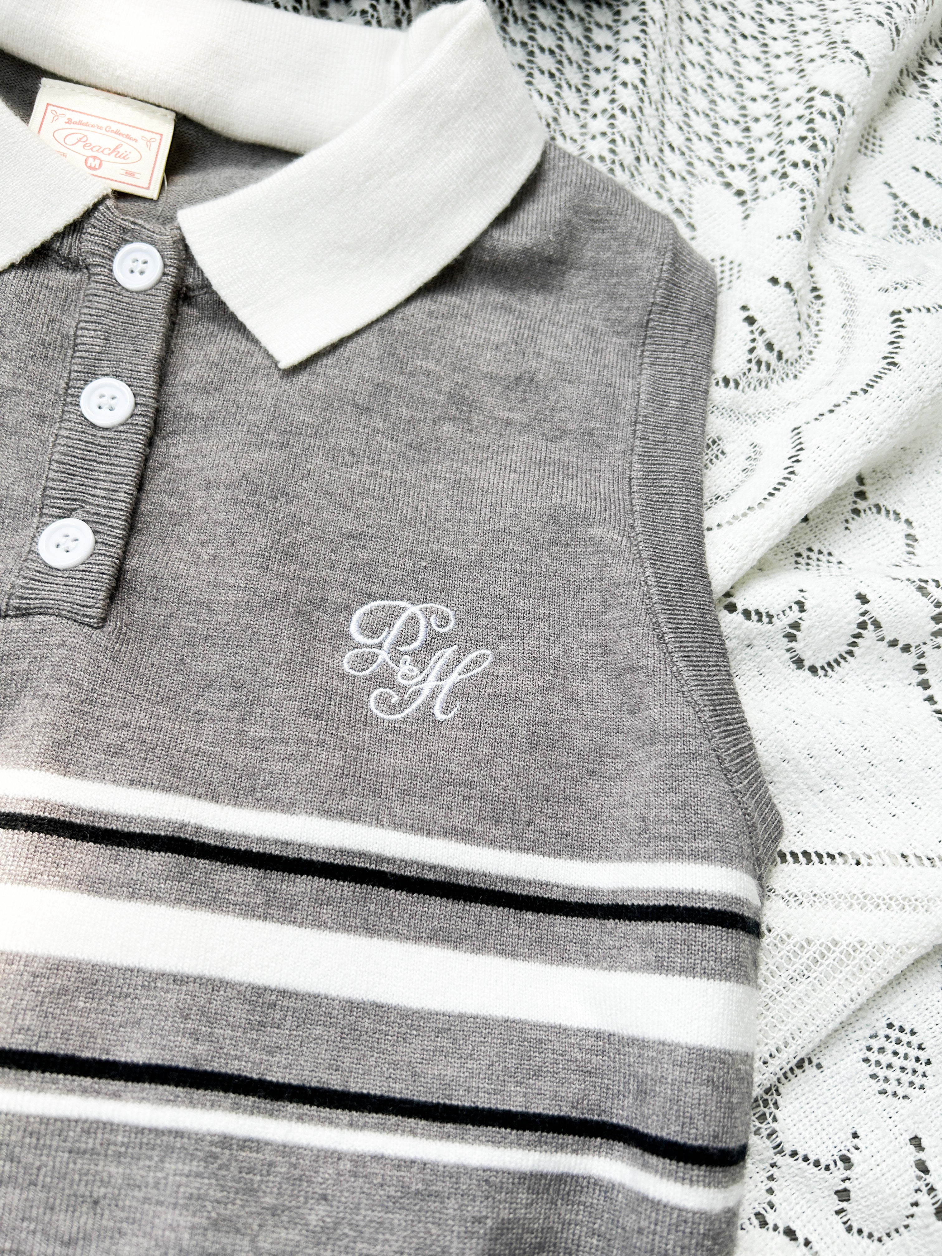Peachii Knitted Striped Vest Top Grey EA1267