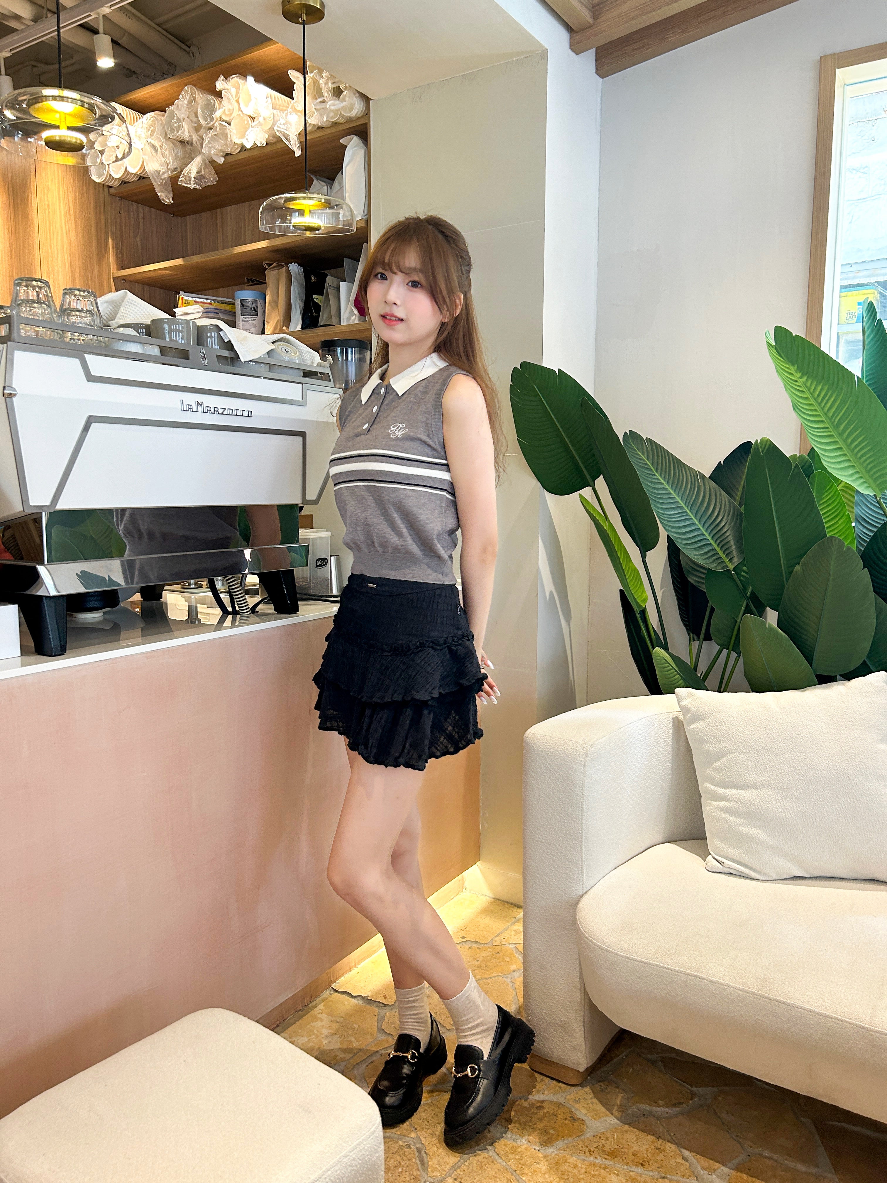 Peachii Knitted Striped Vest Top Grey EA1267