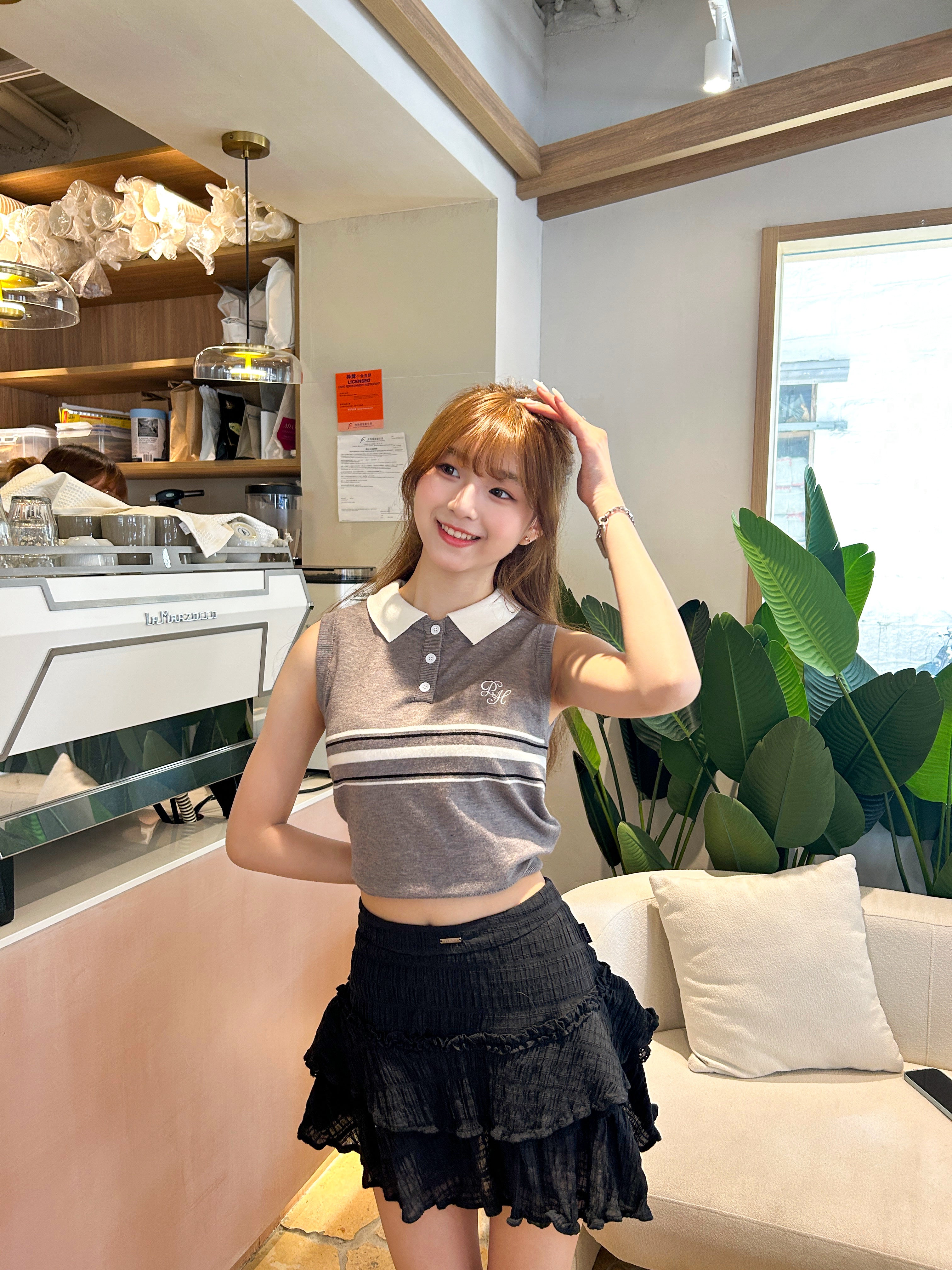 Peachii Knitted Striped Vest Top Grey EA1267