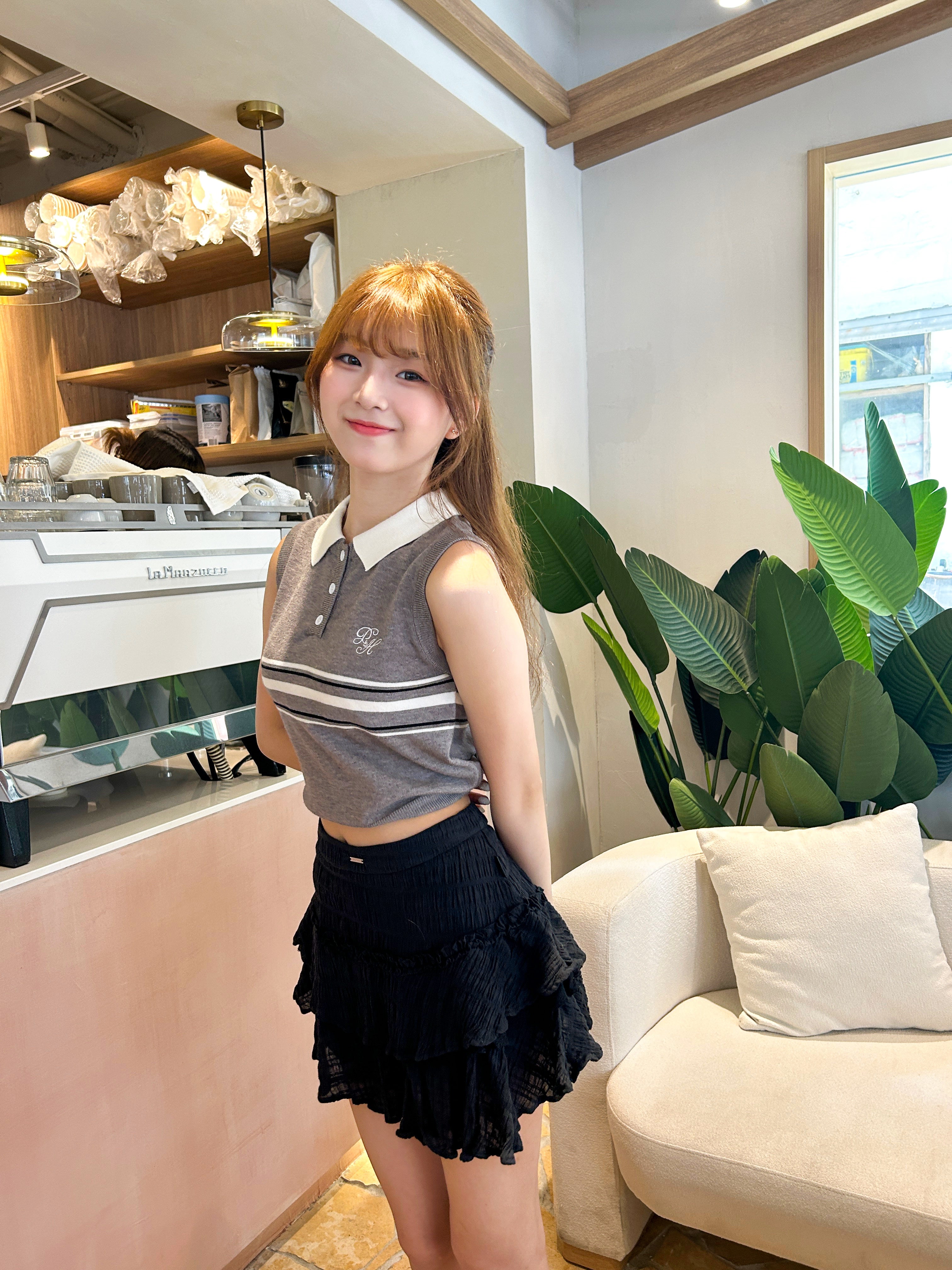 Peachii Knitted Striped Vest Top Grey EA1267