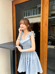 【買一送一】Peachii Laced Neckline Dress Blue EA2364