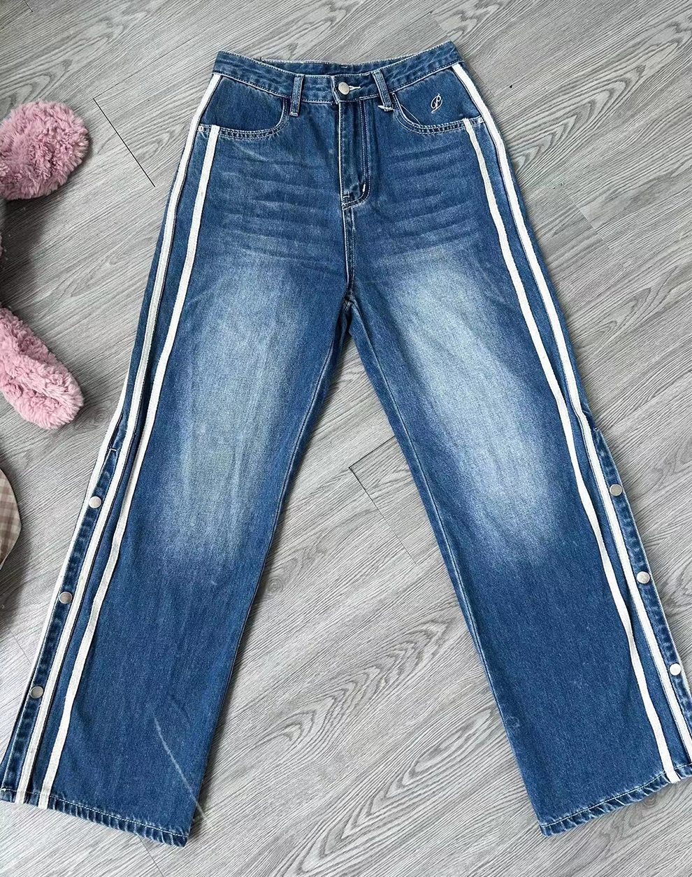 【買一送一】Peachii Side Stripe Jeans Dark Blue  EA6045