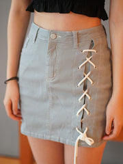 Peachii Side Lace Up Skirt Grey EA4001