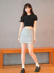 Peachii Side Lace Up Skirt Grey EA4001